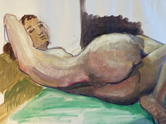 Peinture Gouache 1970  Corps Nu Nue Erotique Femme  A Identifier Art