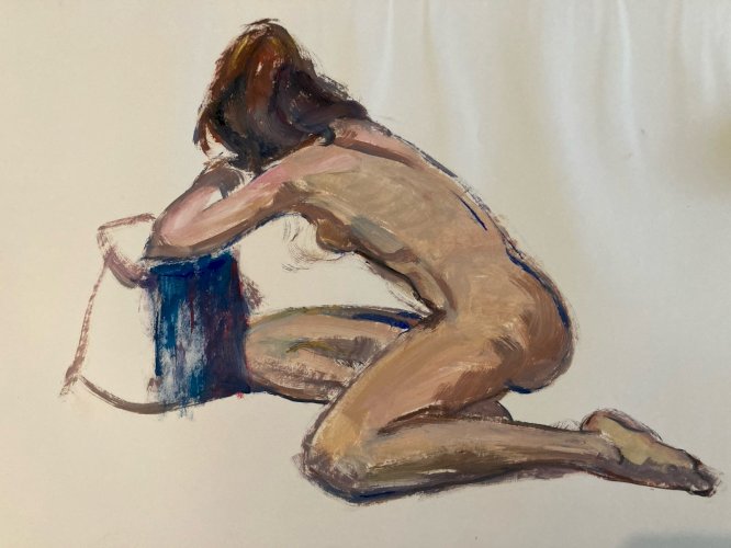 Peinture Gouache 1970  Corps Nu Nue Erotique Femme  Art A Identifier