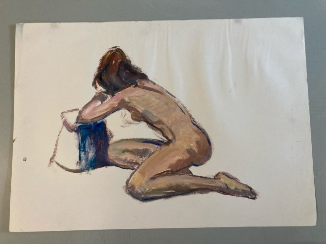 Peinture Gouache 1970  Corps Nu Nue Erotique Femme  Art A Identifier