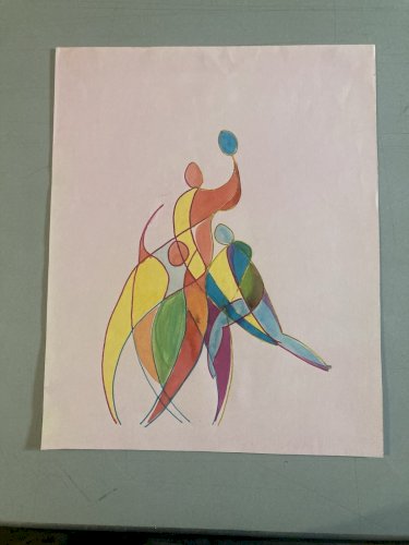 peinture Gouache 1970 Papier sport, ballon rugby Volley Ball Art Portrait