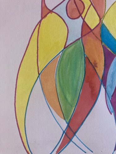 peinture Gouache 1970 Papier sport, ballon rugby Volley Ball Art Portrait