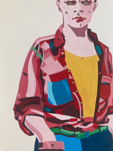 Peinture Gouache À Identifier Papier 1980 Portrait Figuration Libre Art