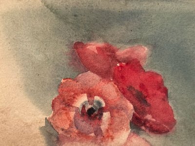 Peinture Gouache Aquarelle Rose  Bouquet Fleurs Fleur 1930 Art Deco Ancien