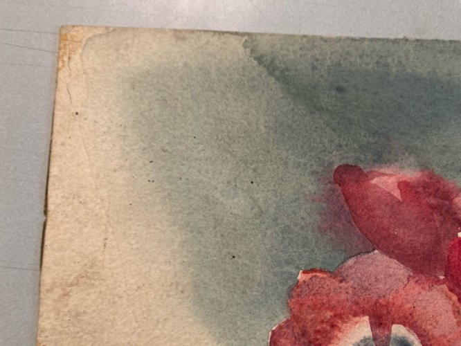 Peinture Gouache Aquarelle Rose  Bouquet Fleurs Fleur 1930 Art Deco Ancien