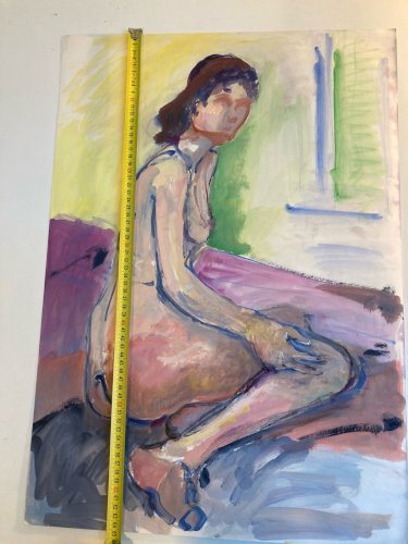 Peinture Gouache Art 1970 Corps Femme étude classique A Identifier