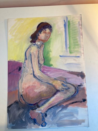 Peinture Gouache Art 1970 Corps Femme étude classique A Identifier