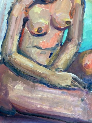 Peinture Gouache Art 1970  Corps Nu Nue Erotique Femme A Identifier Art