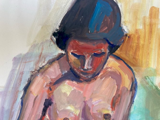 Peinture Gouache Art 1970  Corps Nu Nue Erotique Femme A Identifier Art