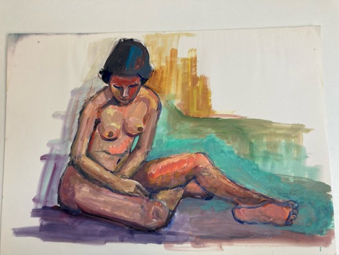 Peinture Gouache Art 1970  Corps Nu Nue Erotique Femme A Identifier Art