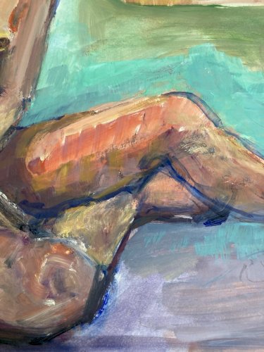 Peinture Gouache Art 1970  Corps Nu Nue Erotique Femme A Identifier Art