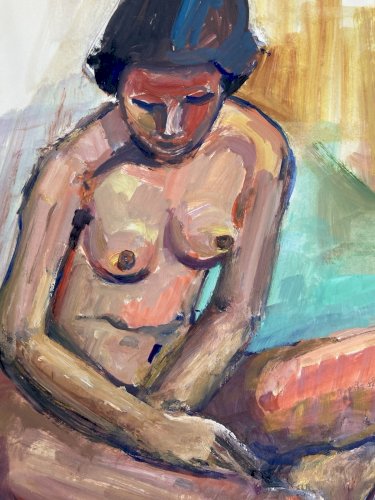 Peinture Gouache Art 1970  Corps Nu Nue Erotique Femme A Identifier Art