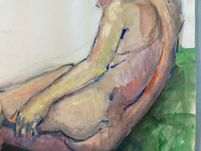 Peinture Gouache Art 1970  Corps Nu Nue Erotique Femme A Identifier