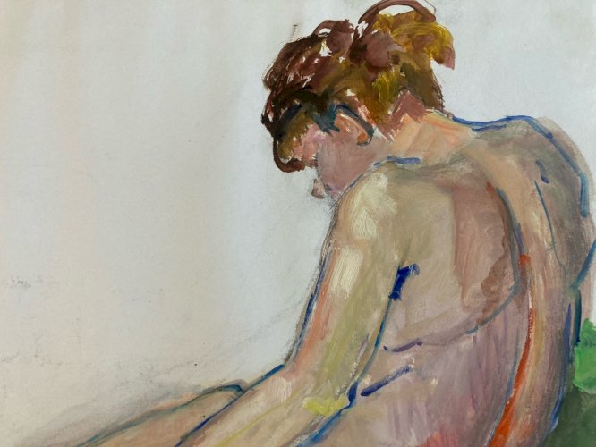 Peinture Gouache Art 1970  Corps Nu Nue Erotique Femme A Identifier