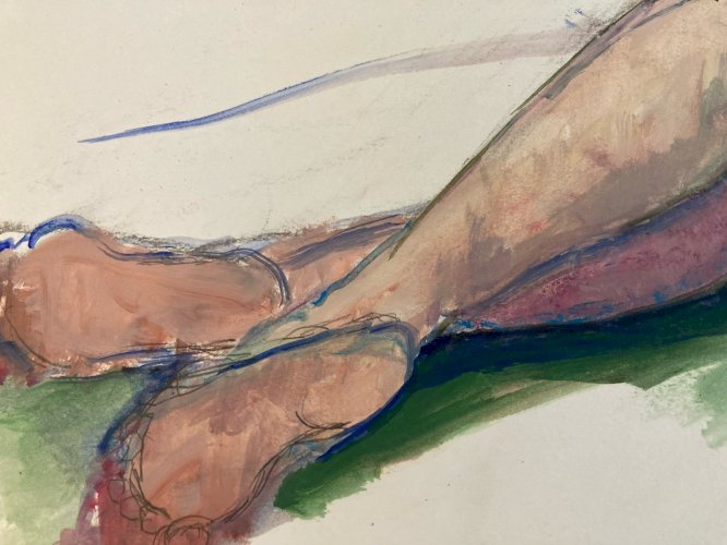 Peinture Gouache Art 1970  Corps Nu Nue Erotique Femme A Identifier