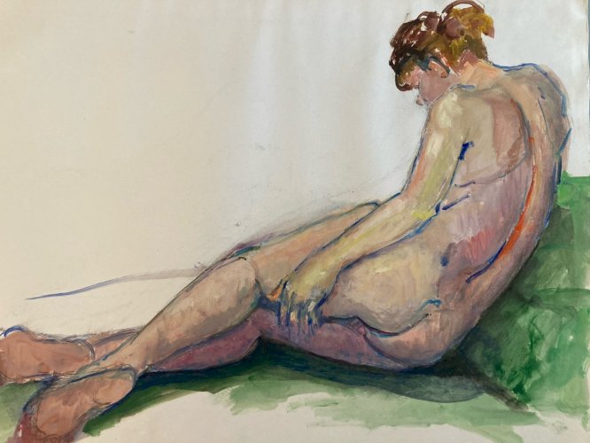 Peinture Gouache Art 1970  Corps Nu Nue Erotique Femme A Identifier