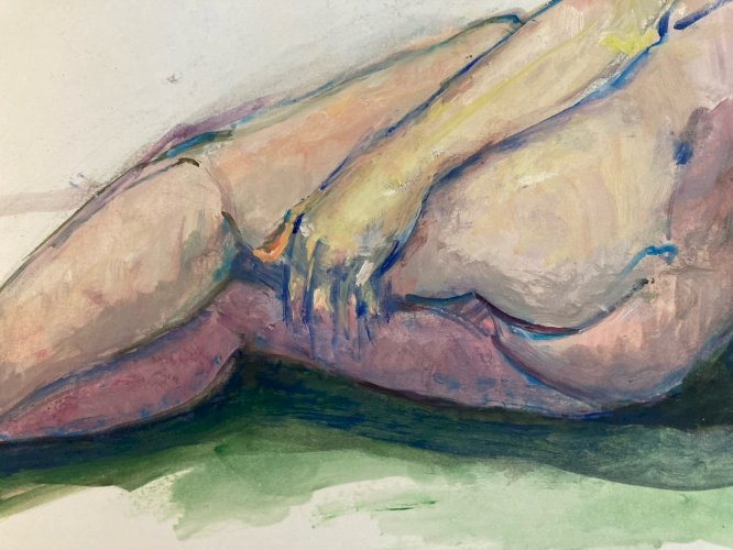 Peinture Gouache Art 1970  Corps Nu Nue Erotique Femme A Identifier