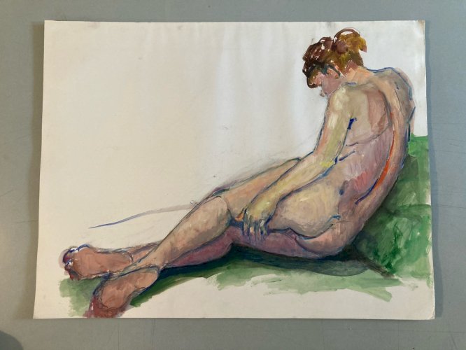 Peinture Gouache Art 1970  Corps Nu Nue Erotique Femme A Identifier