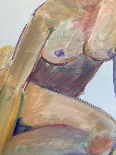 Peinture Gouache Art 1970 Corps Nue Nu Femme Erotique A Identifier