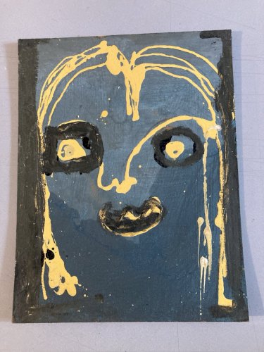 peinture Gouache Art Brut Carton À Identifier Naïf Femme Portrait XXe