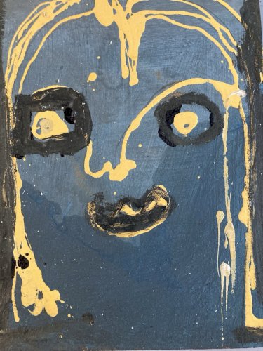 peinture Gouache Art Brut Carton À Identifier Naïf Femme Portrait XXe