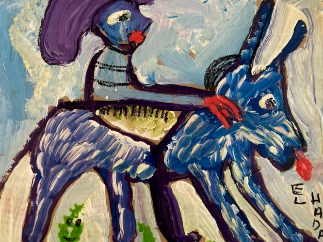 peinture Gouache Art Brut sur Carton 2020 Mostafa El Hadar Essaouira