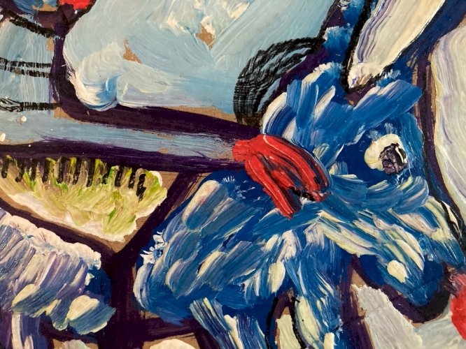 peinture Gouache Art Brut sur Carton 2020 Mostafa El Hadar Essaouira