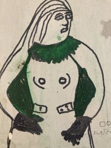 Gouache painting, Outsider Art on cardboard, To be identified, Naïve, Woman, Portrait.