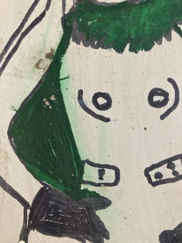 peinture Gouache Art Brut sur Carton À Identifier Naïf Femme Portrait