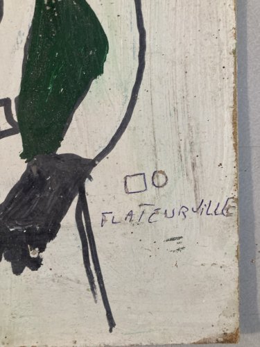 peinture Gouache Art Brut sur Carton À Identifier Naïf Femme Portrait