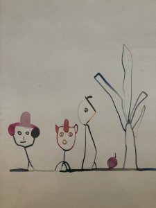 peinture Gouache Art Brut sur Papier 1976 Werner STEMANS Painting Naif Original