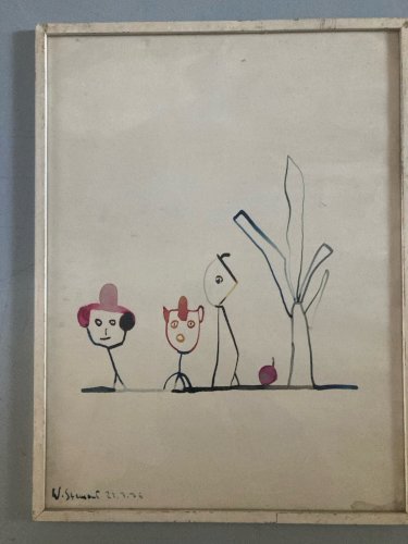 peinture Gouache Art Brut sur Papier 1976 Werner STEMANS Painting Naif Original