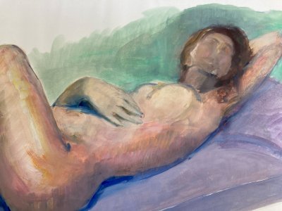 Peinture Gouache Art Corps 1970 Nu Femme Erotique A Identifier Nue