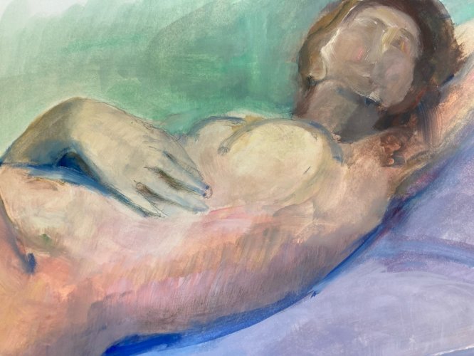 Peinture Gouache Art Corps 1970 Nu Femme Erotique A Identifier Nue