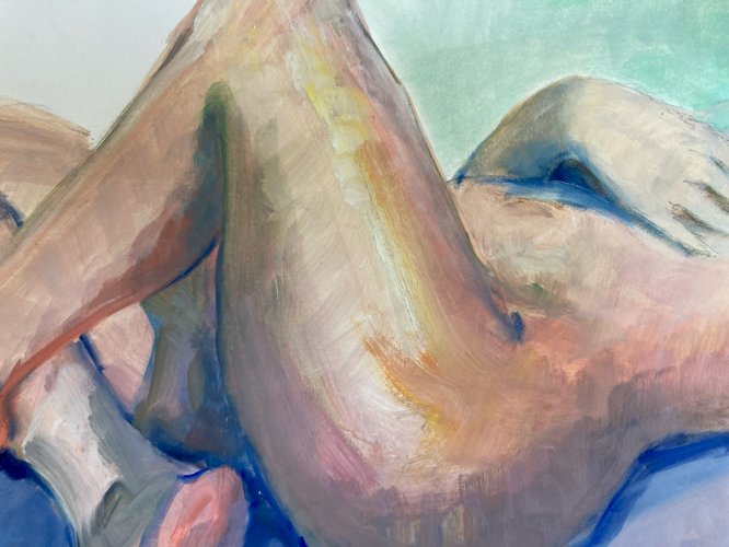 Peinture Gouache Art Corps 1970 Nu Femme Erotique A Identifier Nue