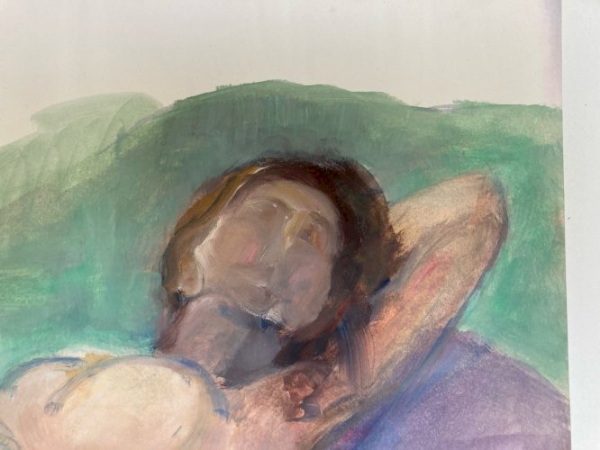 Peinture Gouache Art Corps 1970 Nu Femme Erotique A Identifier Nue