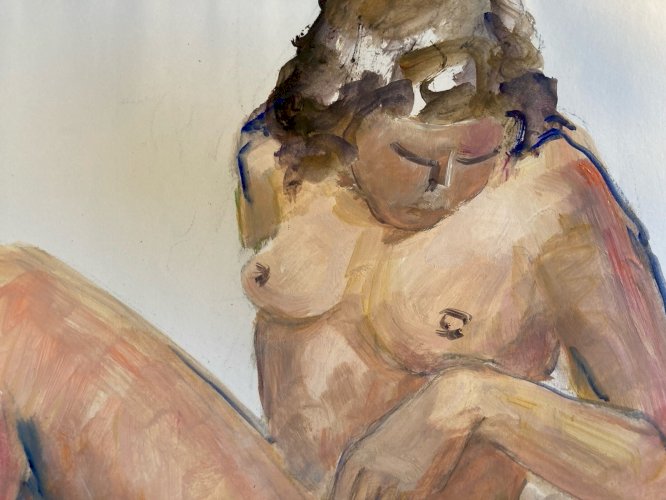 Peinture Gouache Art Corps 1970 Nu Nue Erotique Femme A Identifier