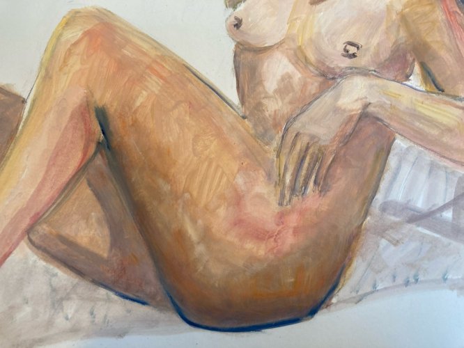 Peinture Gouache Art Corps 1970 Nu Nue Erotique Femme A Identifier