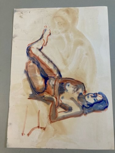 Peinture Gouache Art Corps 1970 Nu Nue Erotique Femme A Identifier