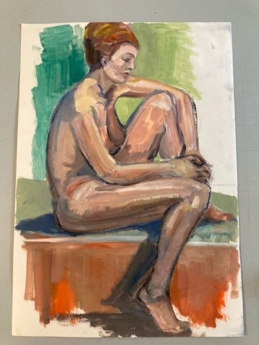 Peinture Gouache Art Corps 1970 Nu Nue Erotique Femme A Identifier