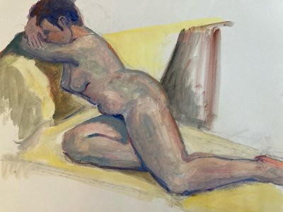 Peinture Gouache Art Corps 1970 Nu Nue Femme Erotique A Identifier