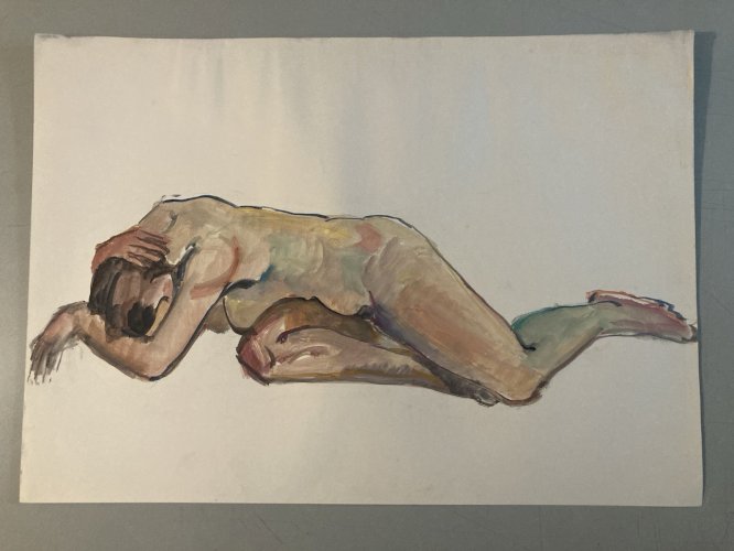 Peinture Gouache Art Corps 1970 Nu Nue Femme Erotique A Identifier