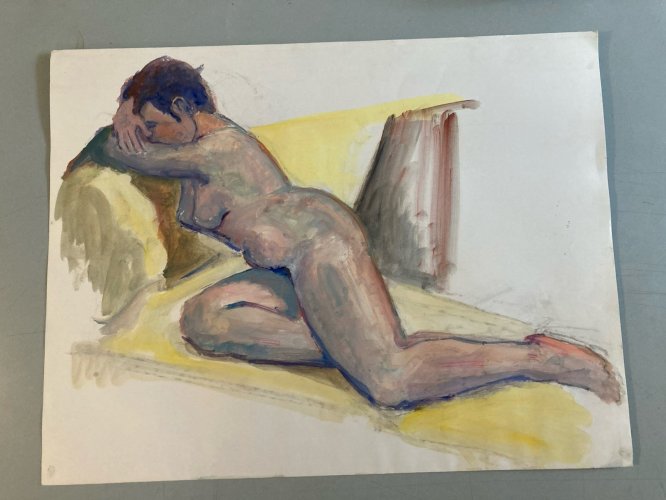 Peinture Gouache Art Corps 1970 Nu Nue Femme Erotique A Identifier