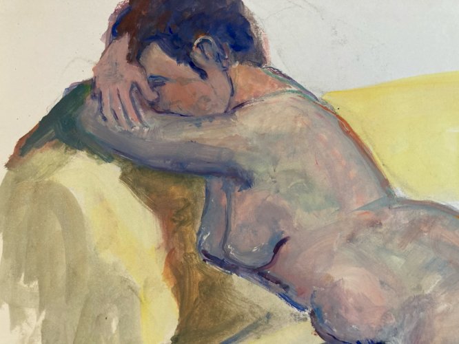 Peinture Gouache Art Corps 1970 Nu Nue Femme Erotique A Identifier