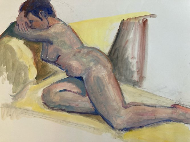 Peinture Gouache Art Corps 1970 Nu Nue Femme Erotique A Identifier