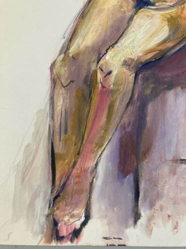 Peinture Gouache Art  Corps Nu Nue Erotique Femme A Identifier 1970
