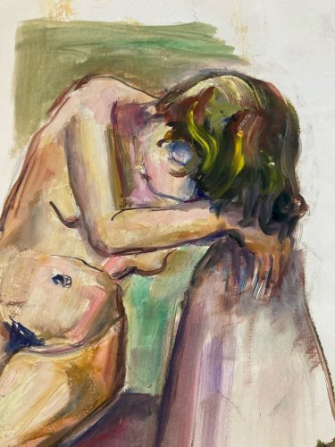 Peinture Gouache Art  Corps Nu Nue Erotique Femme A Identifier 1970