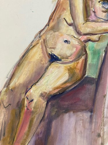 Peinture Gouache Art  Corps Nu Nue Erotique Femme A Identifier 1970