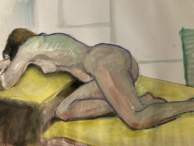 Peinture Gouache Art Fauve 1970 Nu Nue Erotique Femme Fauvisme XXe