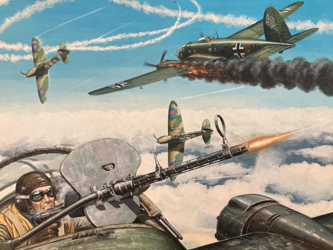 Peinture Gouache Avion Buck Danny Guerre WW2 Painting BD Francis Bergèse 1970