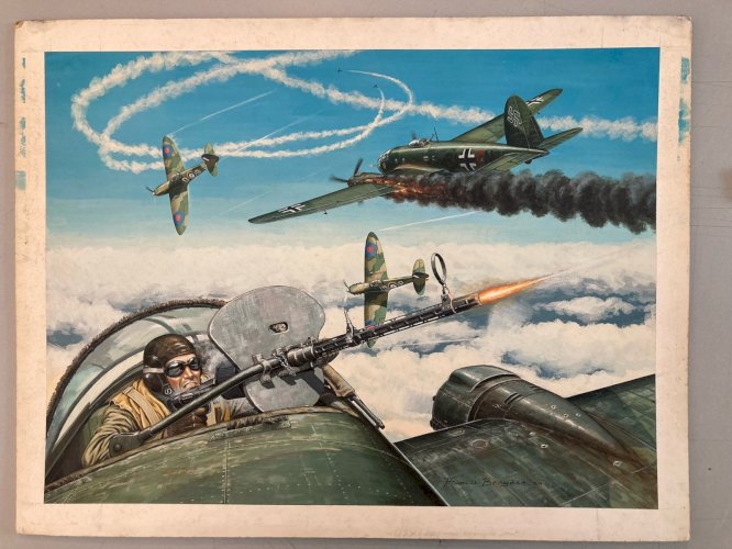 Peinture Gouache Avion Buck Danny Guerre WW2 Painting BD Francis Bergèse 1970